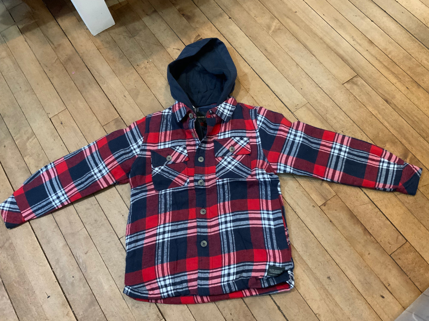 Silver Boys Hooded Plaid Jacket-FA24