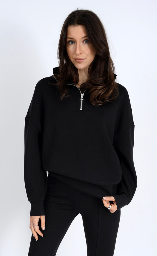RD Black Ribbed 1/4 Zip Ottoman Soft Knit FN