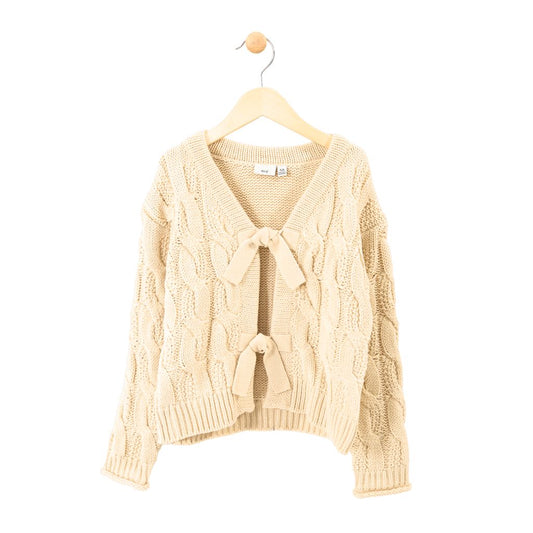 MID Oatmeal Cardigan with Bows FN