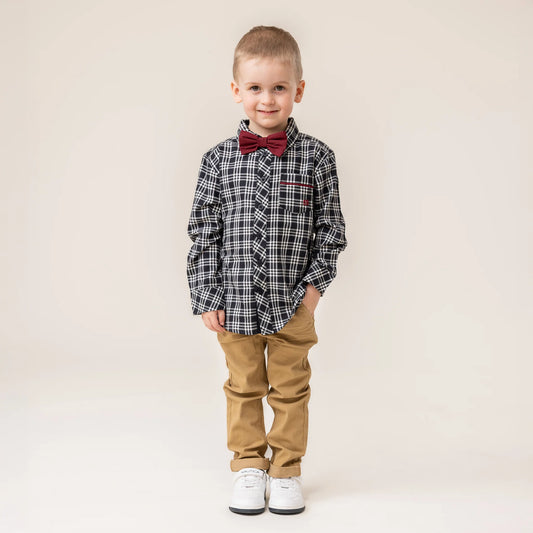Nano Plaid Shirt With Bow Tie FN