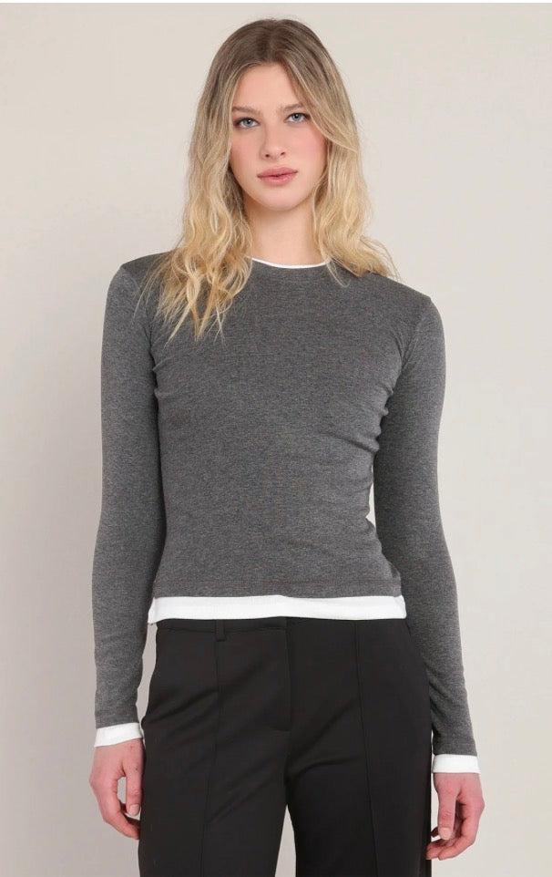 Room 34 Layered Look Top - Charcoal Heather 02-08
