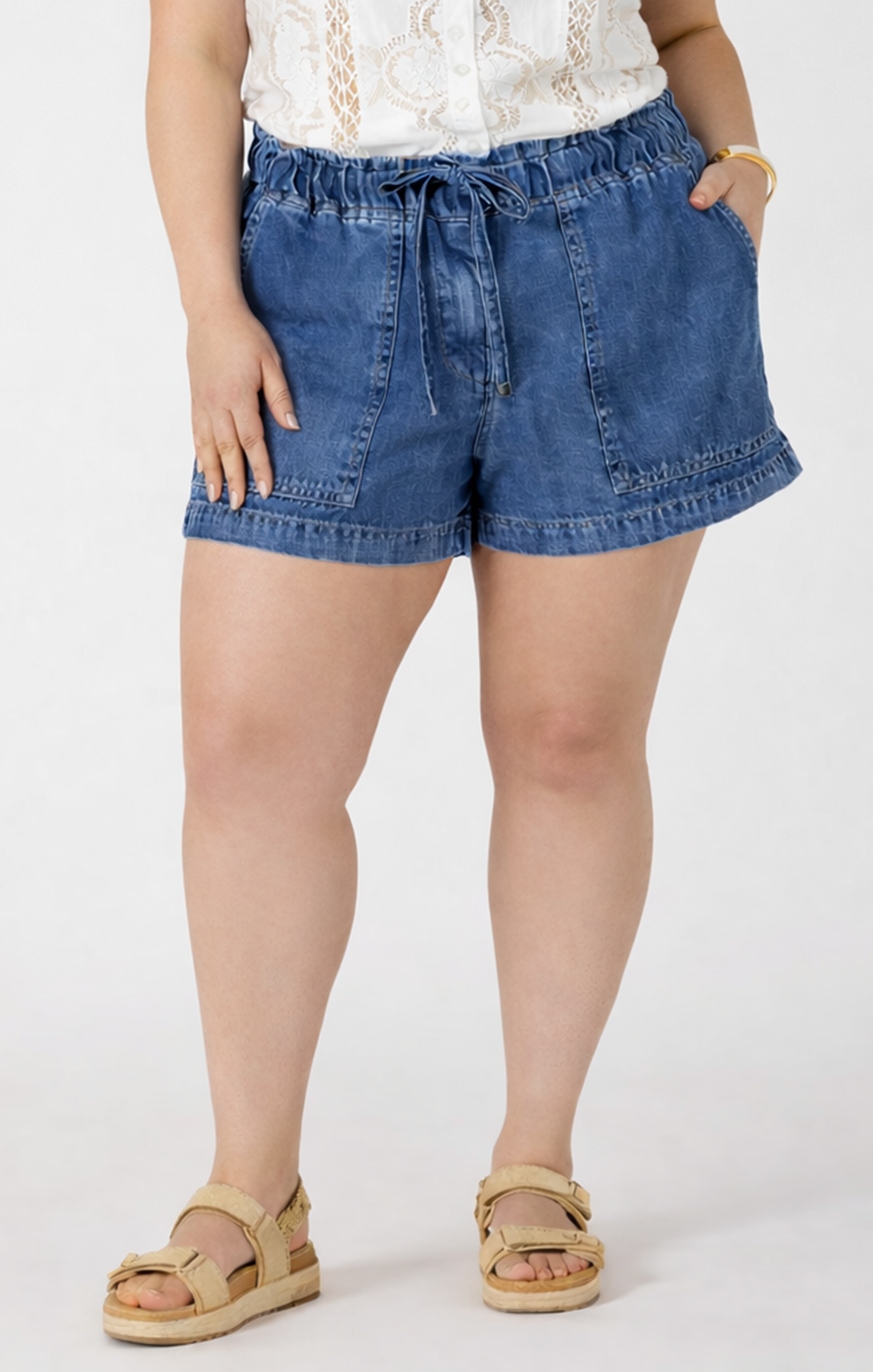Dex Medium Blue Wash Drawstring Denim Short SP