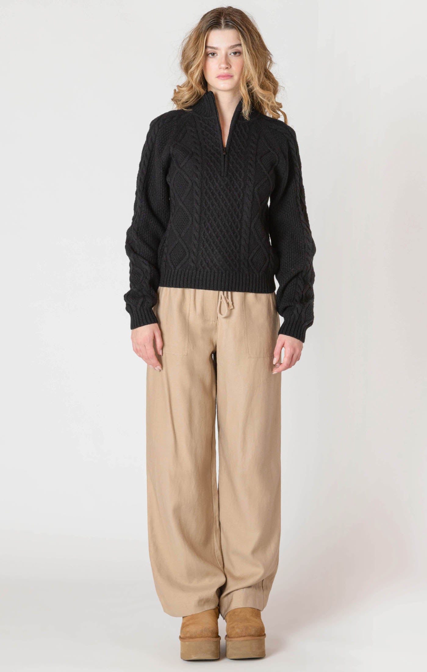 Room 34 Half Zip Black Cable Sweater FN