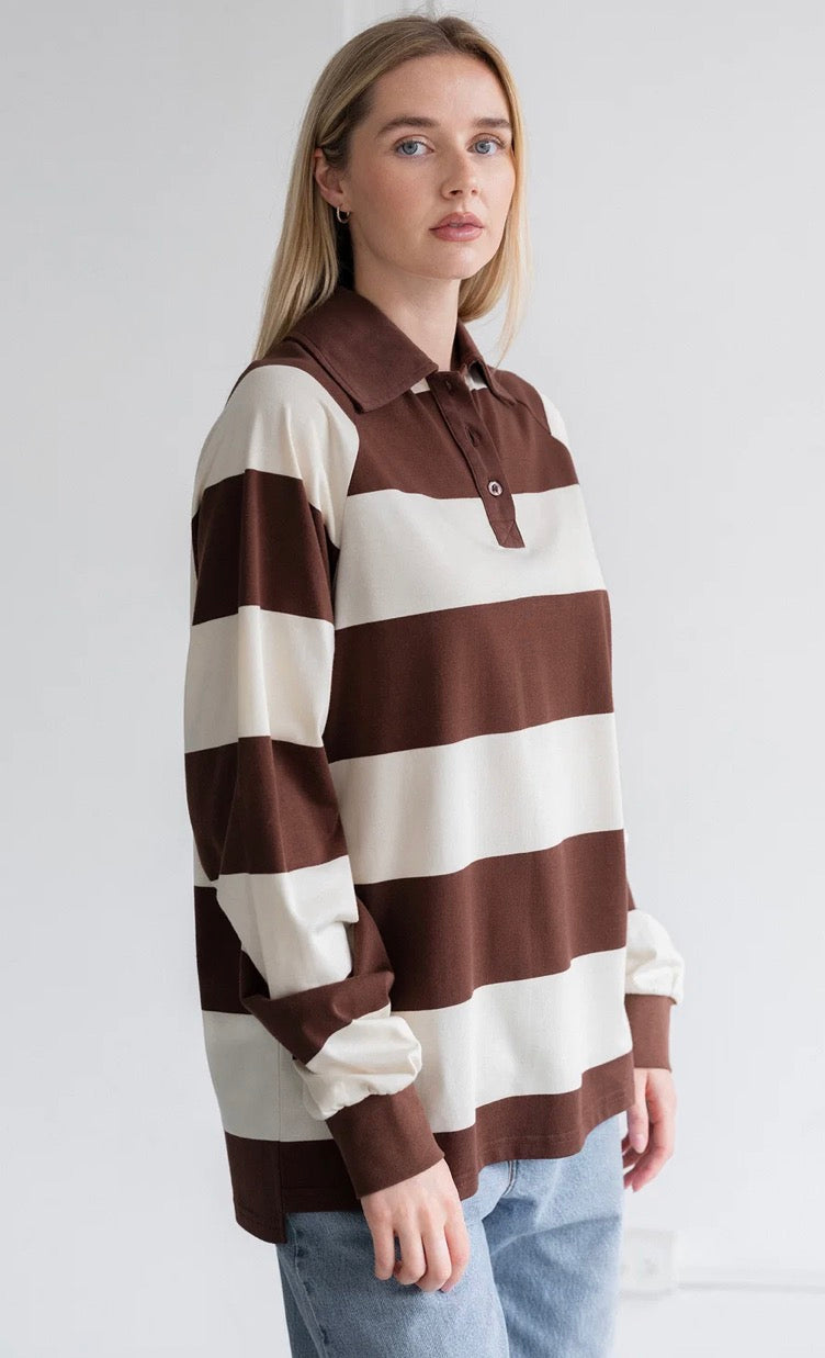 Brunette The Label Brown Striped Rugby Polo 02-07