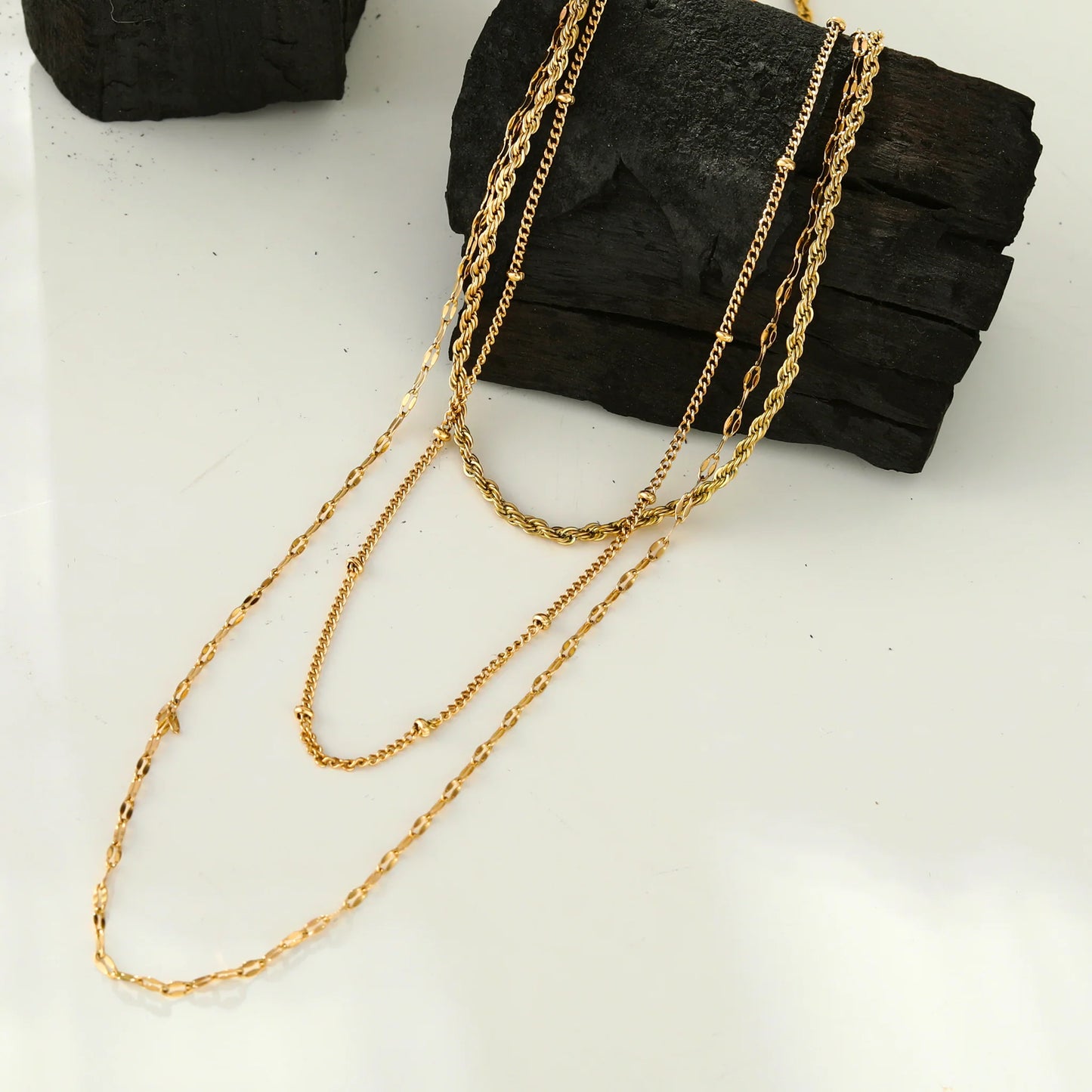 Hackney Zuri Triple Layer Mixed Chain Necklace