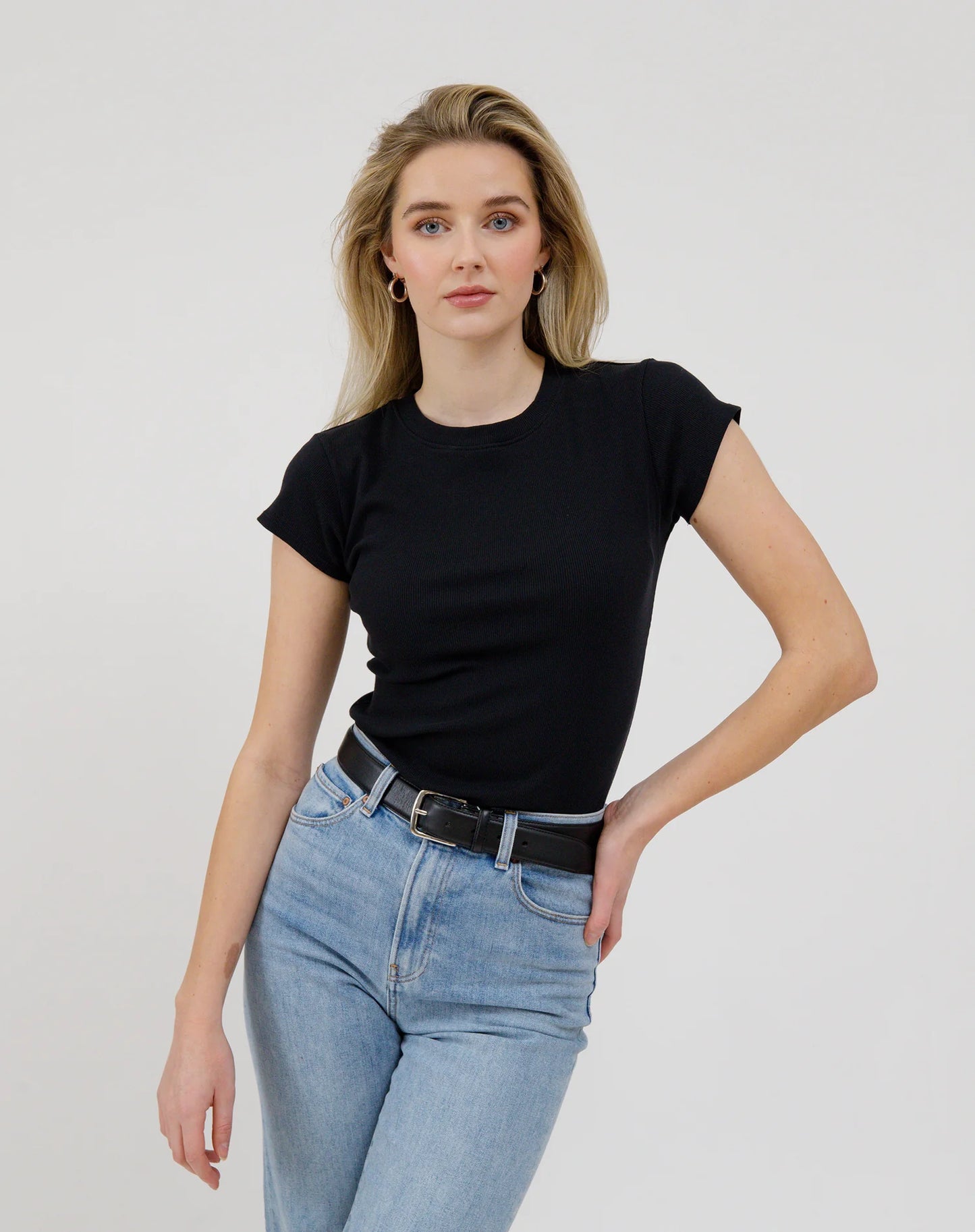 Brunette the Label Ribbed Cap Sleeve Tee
