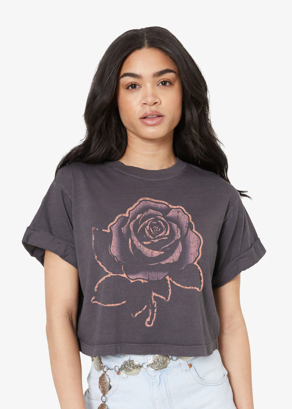 Girl Dangerous Rose Stencil Crop Boyfriend Tee SPN