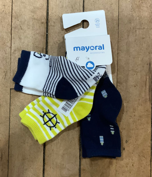 Mayoral Boys 3 Pk Socks-SP23-blue/Yellow