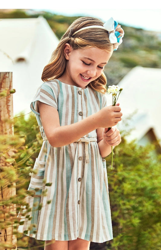 Mayoral Button Linen Striped Dress SP23