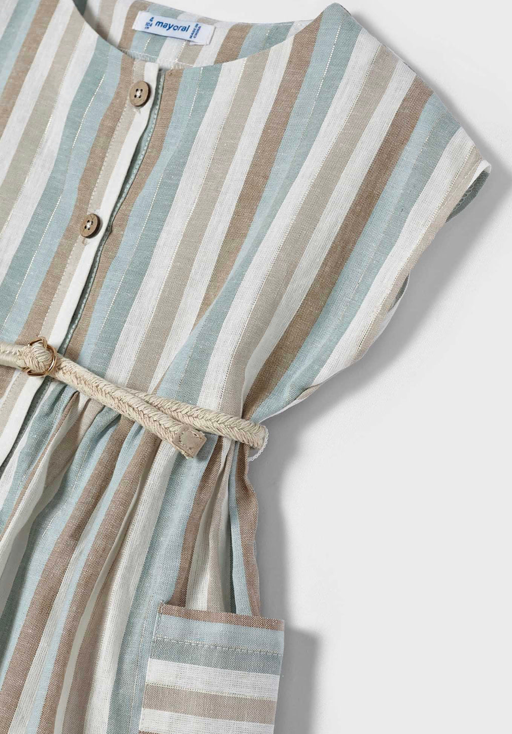 Mayoral Button Linen Striped Dress SP23