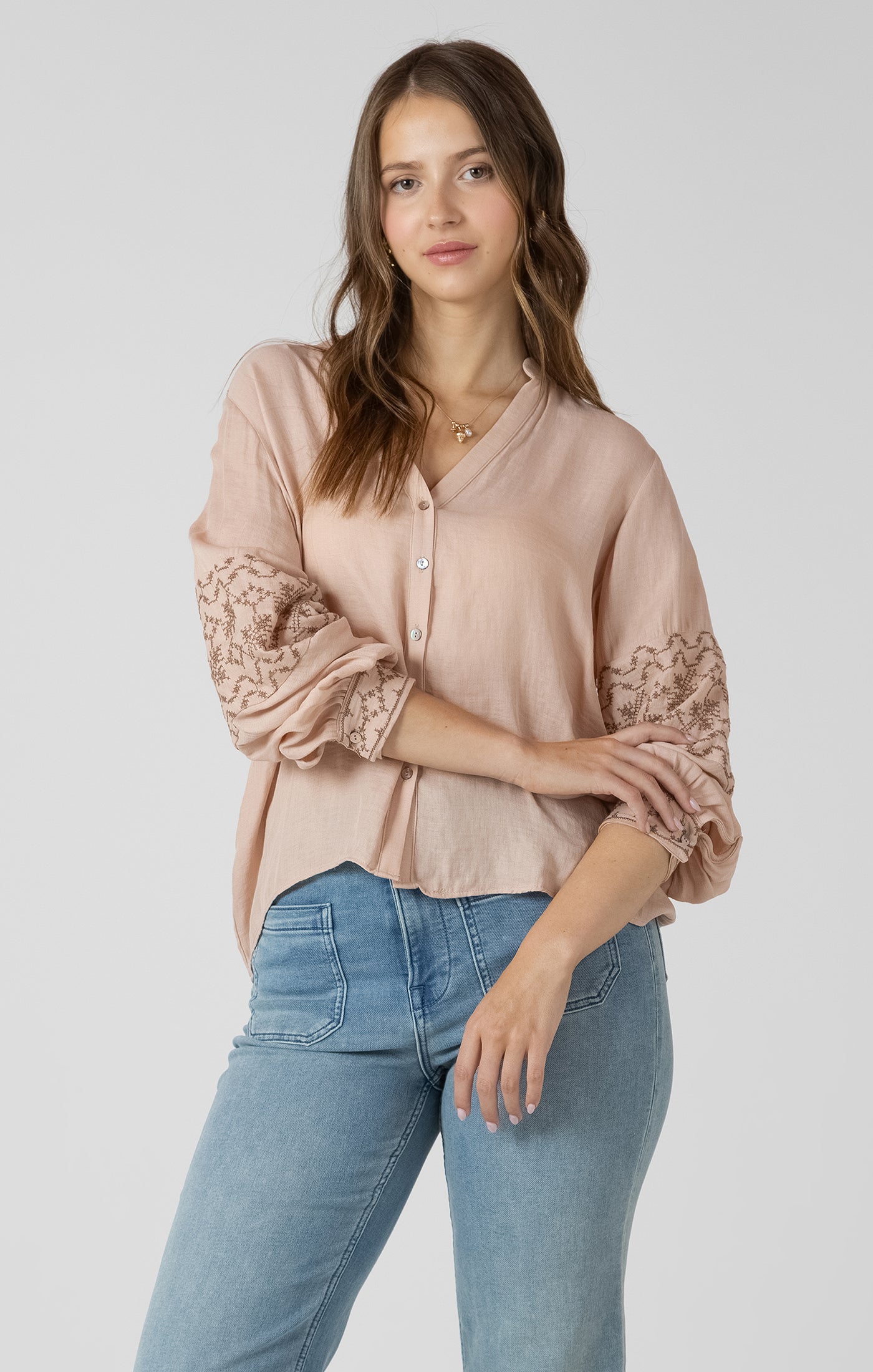 Dex Embroidered Button Front Blouse SP