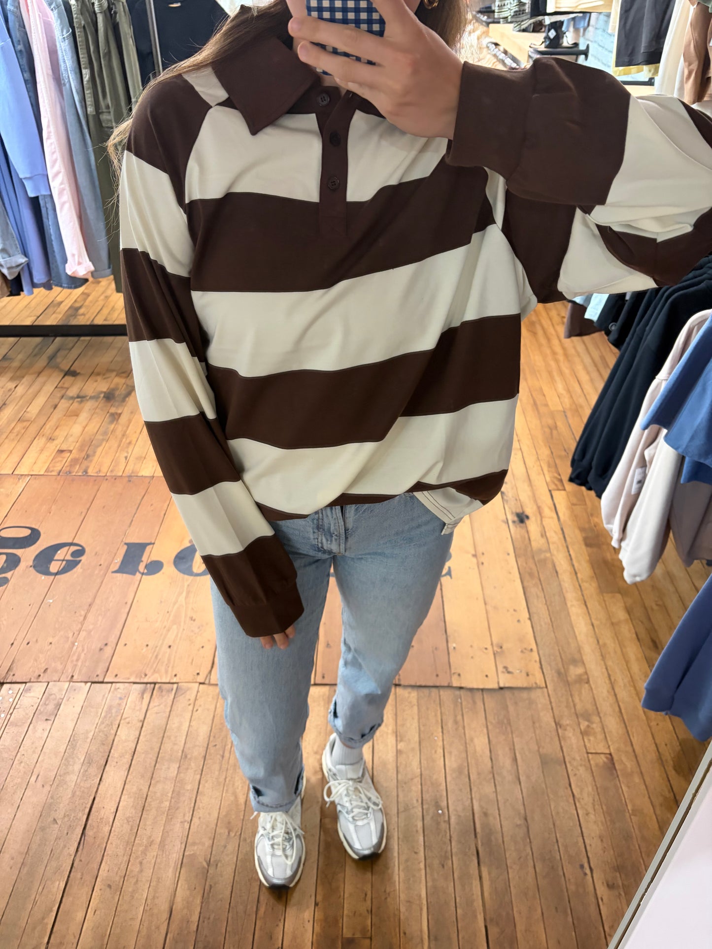 Brunette The Label Brown Striped Rugby Polo 02-07