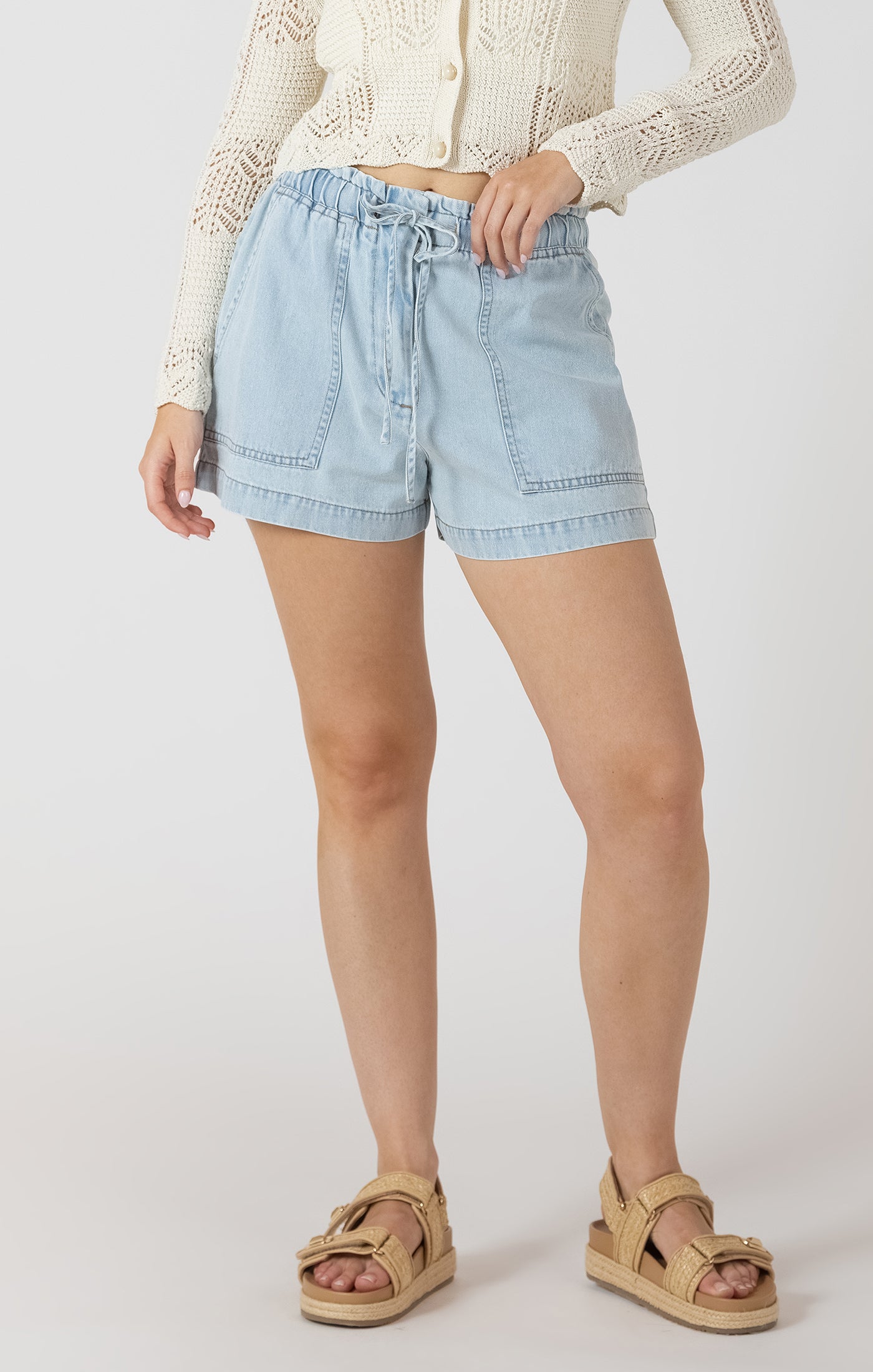 Dex Bleached Washed Drawstring Denim Shorts SP