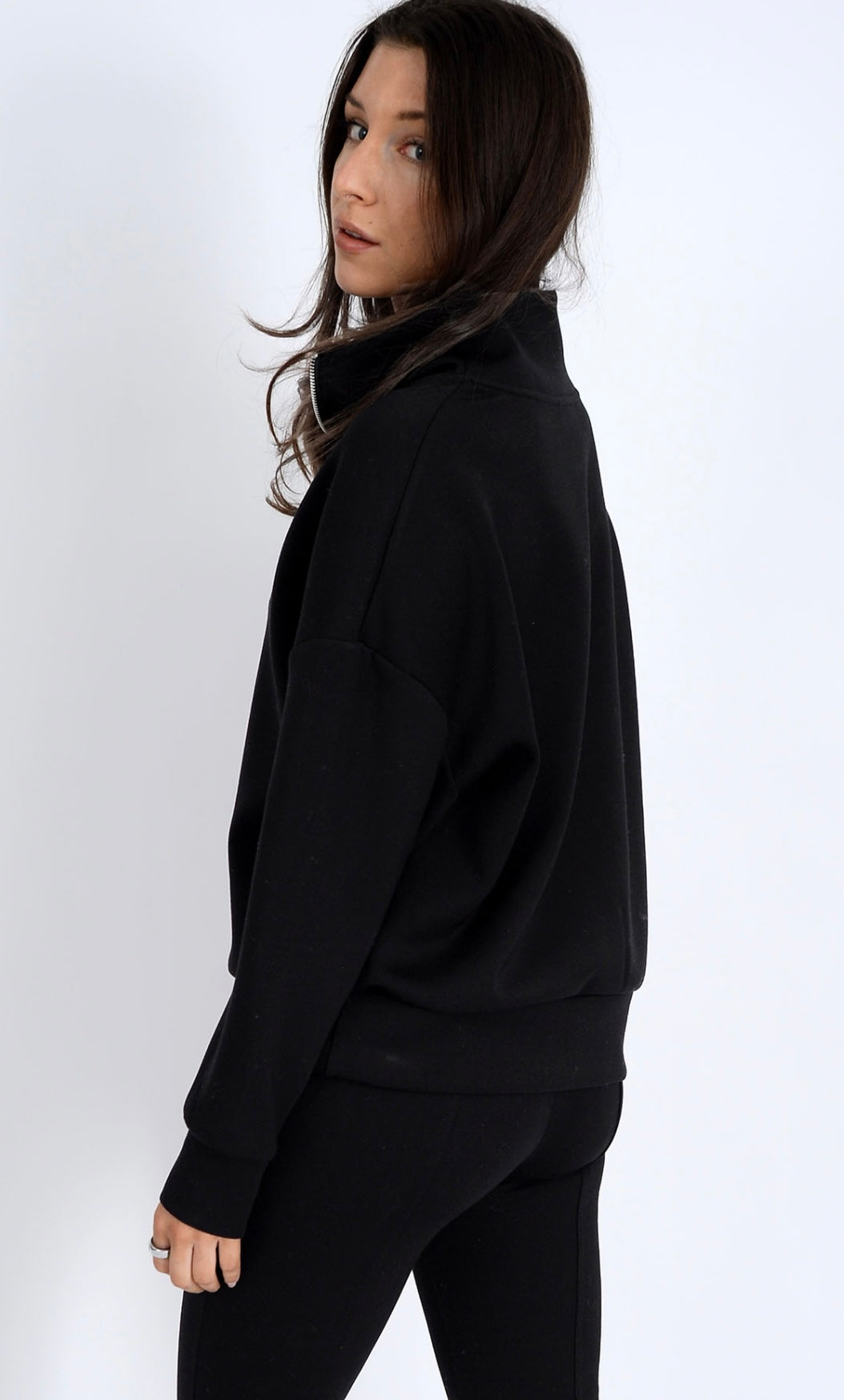 RD Black Ribbed 1/4 Zip Ottoman Soft Knit FN