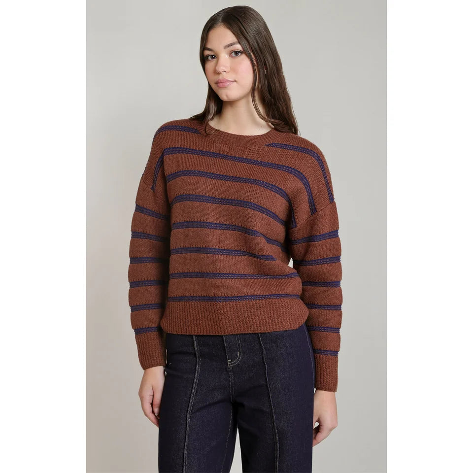 DEX Stripe Crewneck Rustic Brown/Navy 02-08