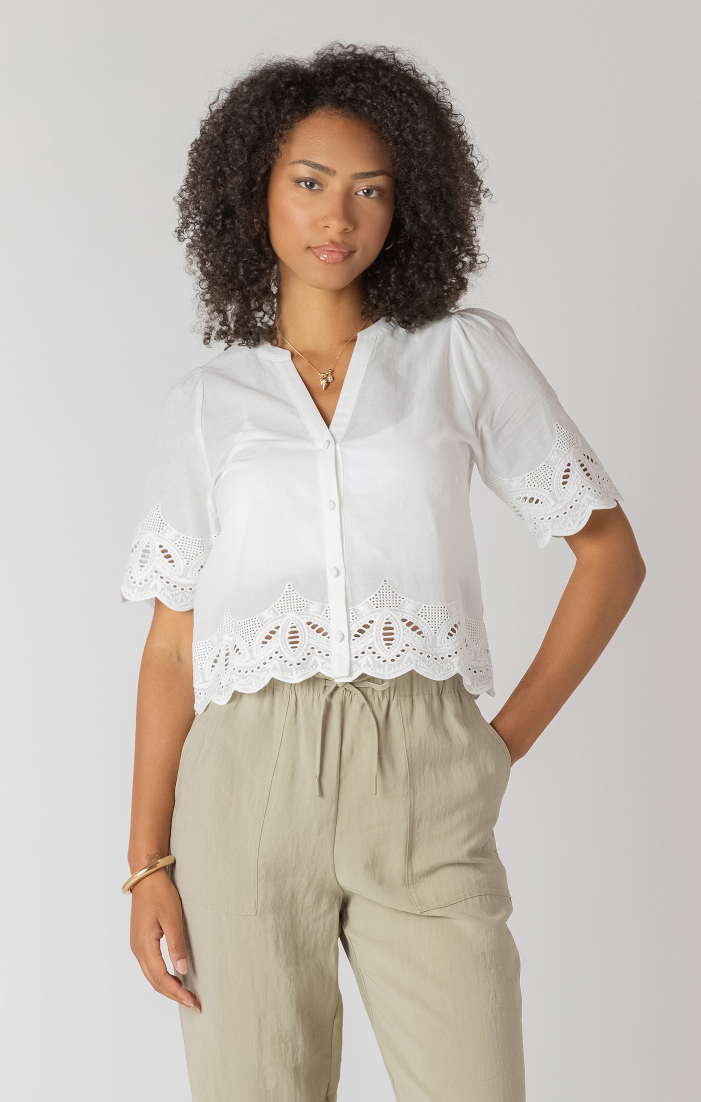 Room 34 White Eyelet Trim Blouse SP