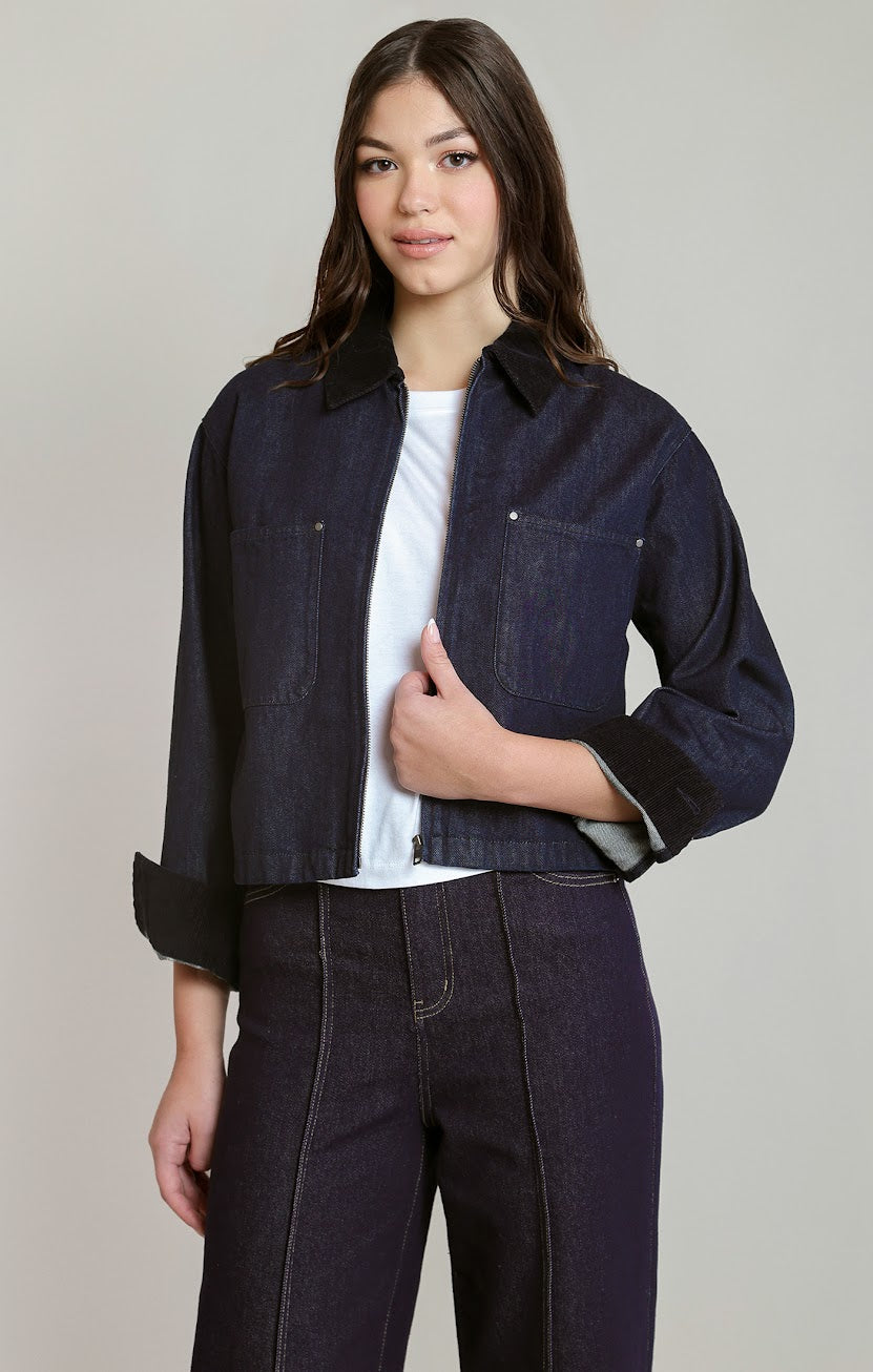 DEX Corduroy Collar Denim Jacket 02-09
