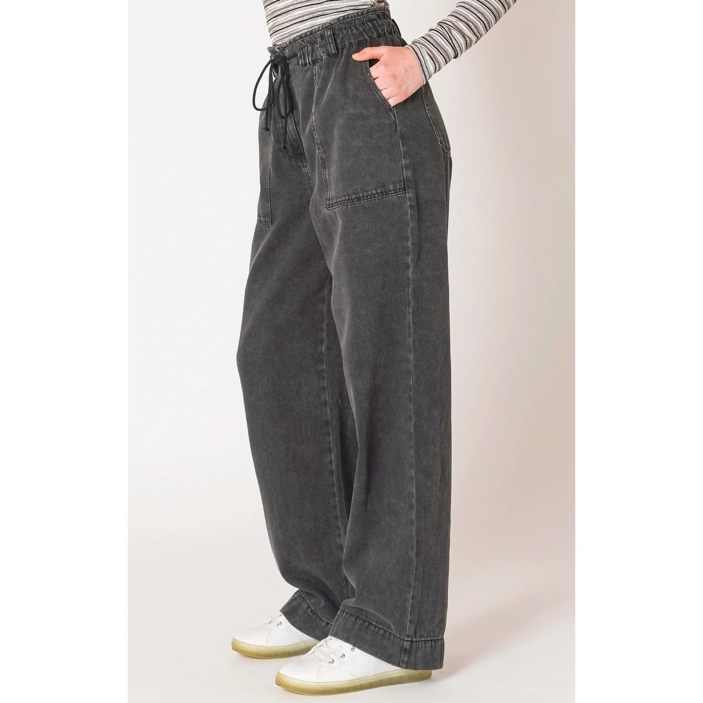 Dex Washed Black Wide Leg Denim Pant FN