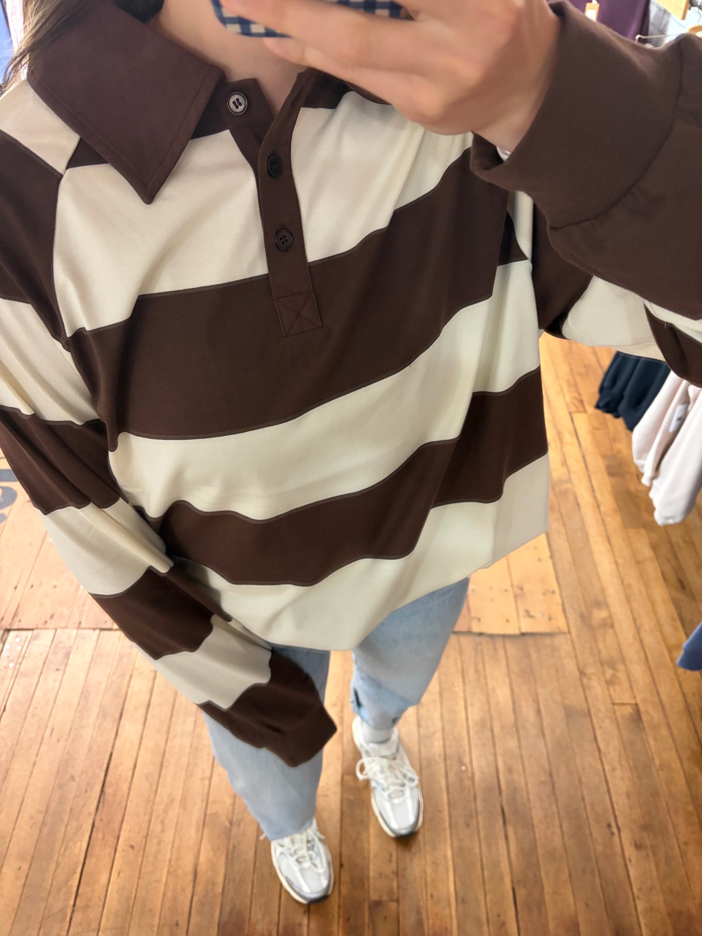 Brunette The Label Brown Striped Rugby Polo 02-07