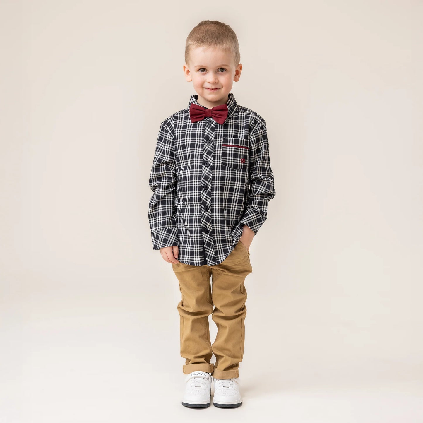 Nano Plaid Shirt With Bow Tie FN