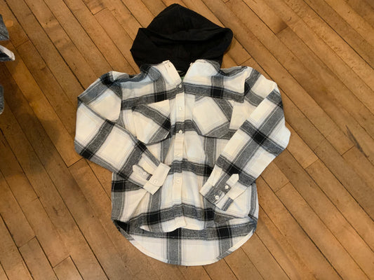 Silver Girls Hooded Plaid Button-Up-24