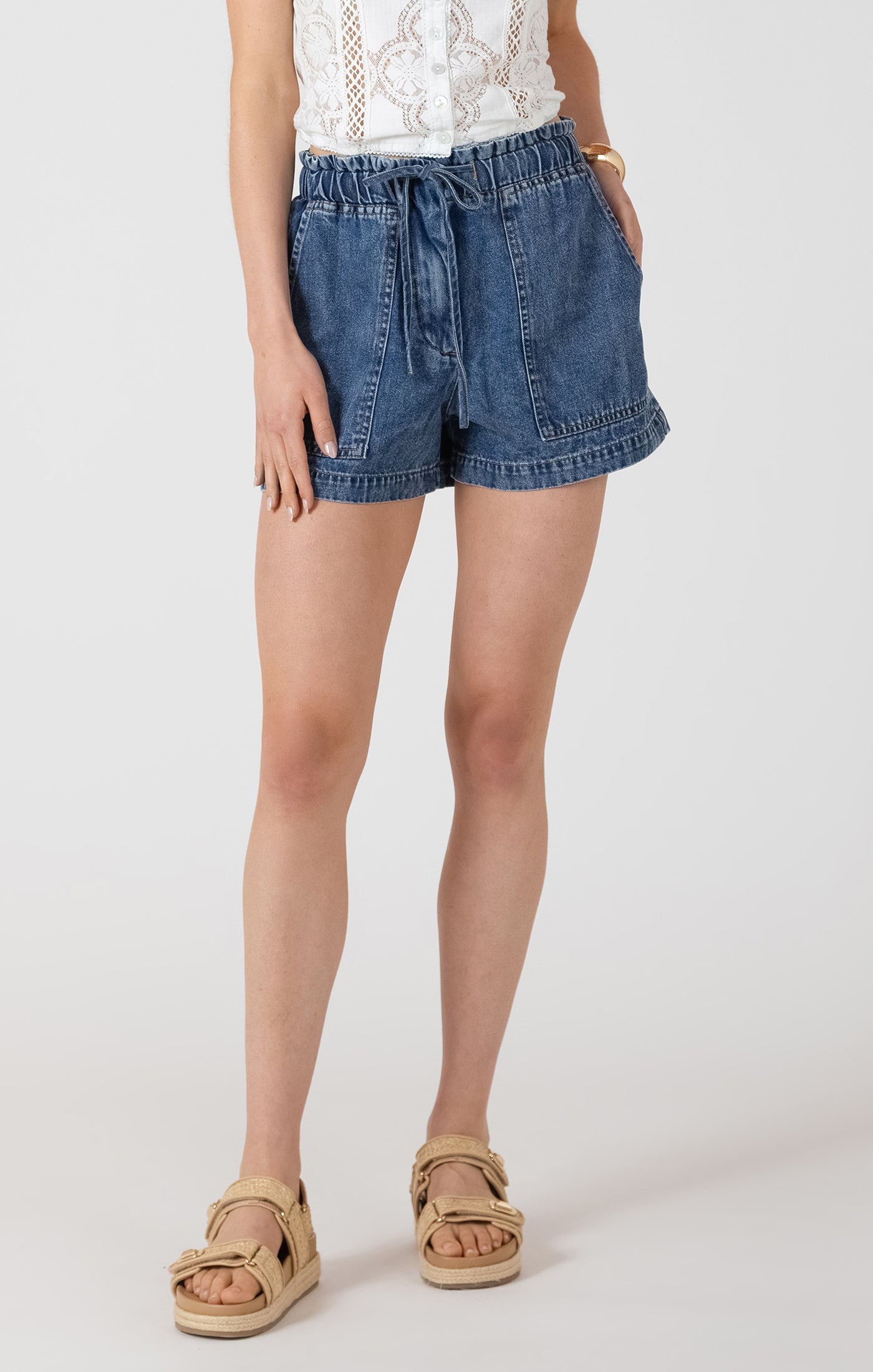 Dex Medium Blue Wash Drawstring Denim Short SP