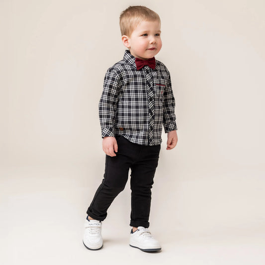 Nano Plaid Dress Shirt With Bow Tie FN