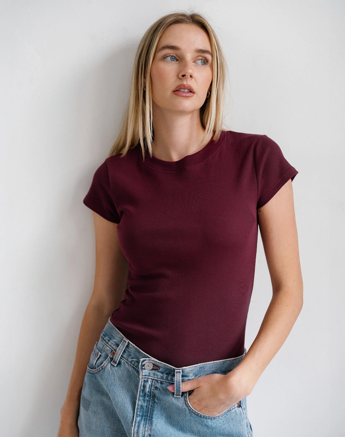 Brunette the Label Plum Ribbed Tee 02-09