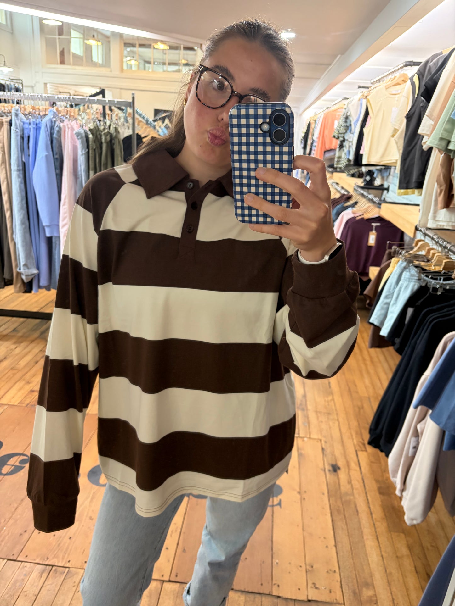 Brunette The Label Brown Striped Rugby Polo 02-07