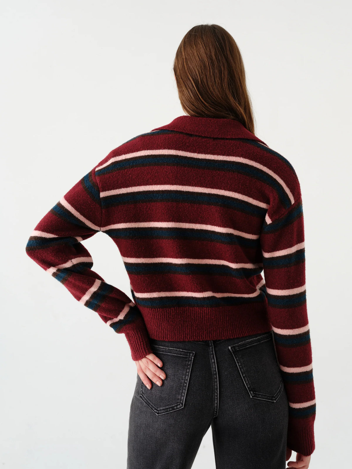 Daze Lyric Collared Sweater In Bordeaux Stripe 02-10