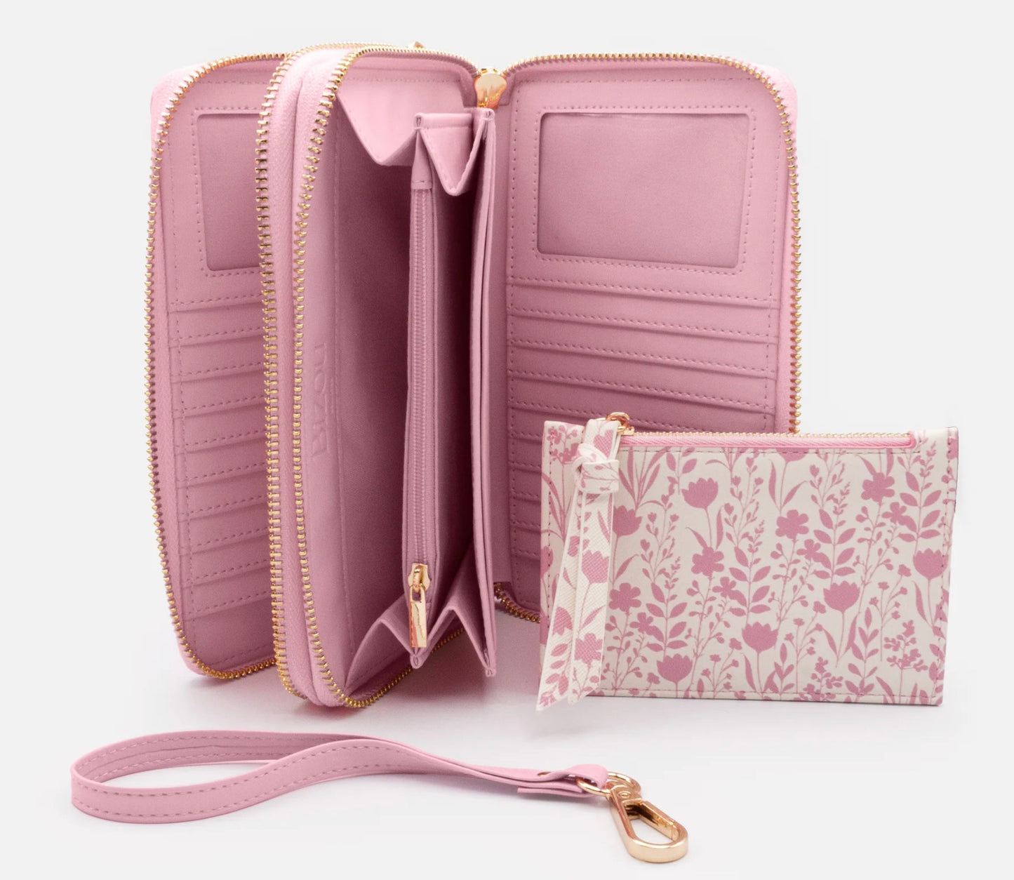 Bizou Pink Double Wallet with Removable Pouch