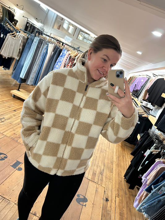 Silver Checkered Sherpa Jacket FN