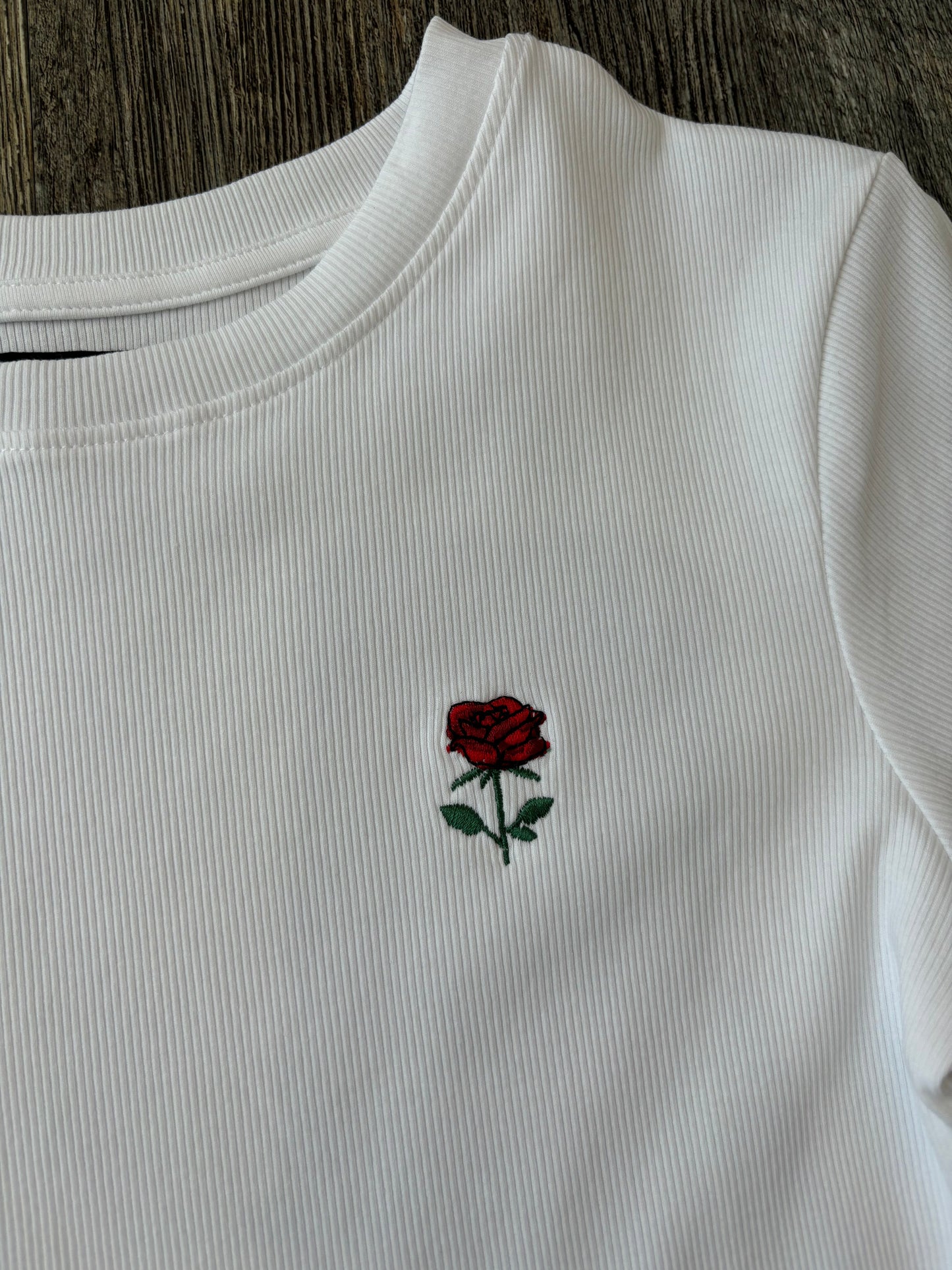 Brunette The Label Red Rose Ribbed Fitted Tee - FA24