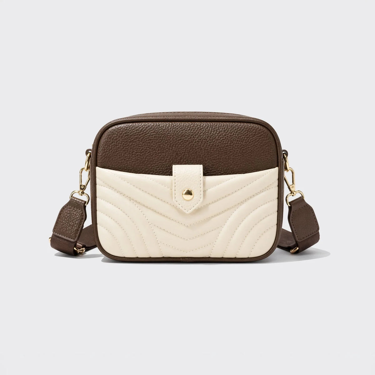 Bizou Two-Tone Quilted Chevron Crossbody Bag Brown & Beige