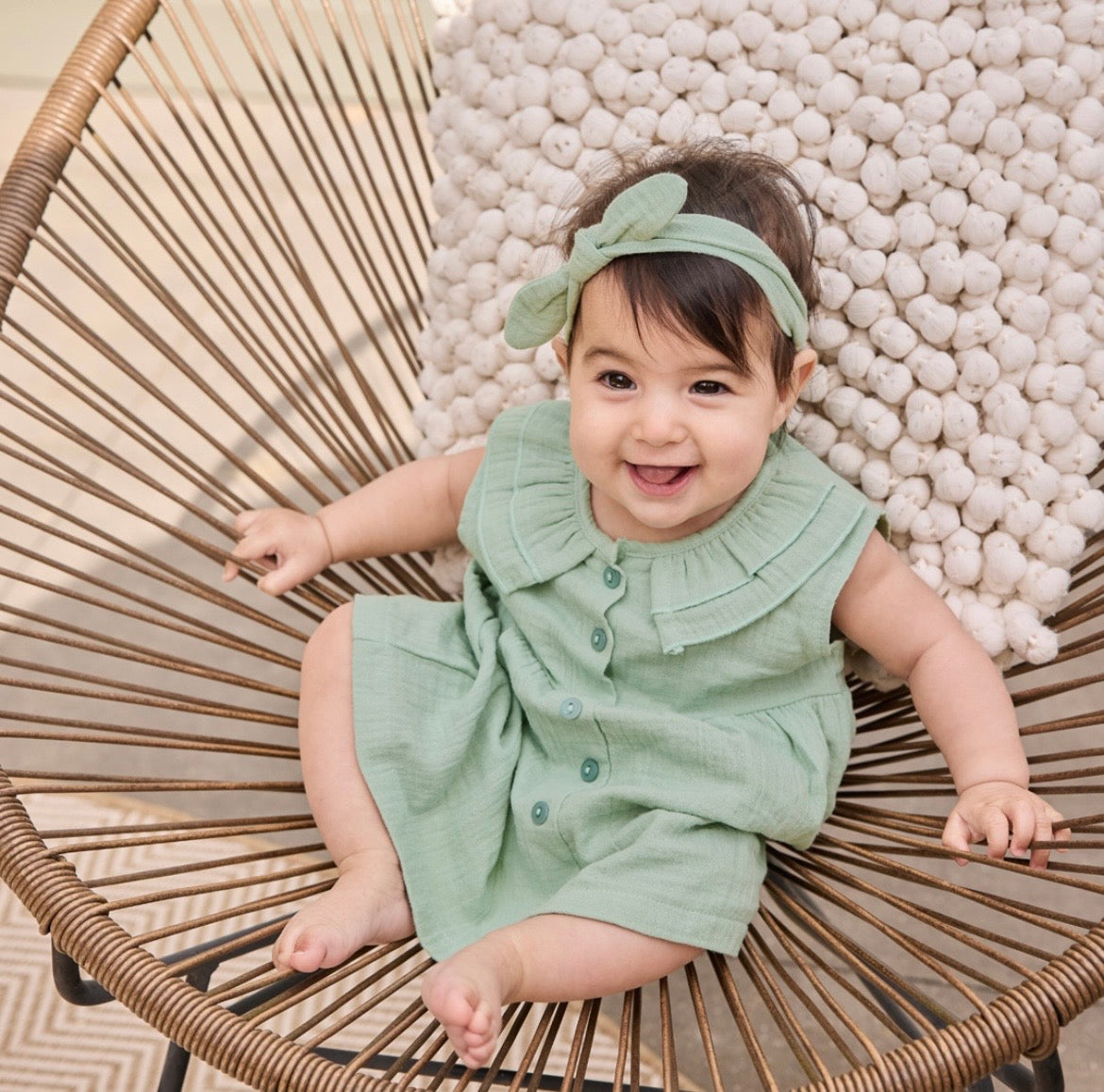 Dirkje Green Muslin Dress with Headband SP