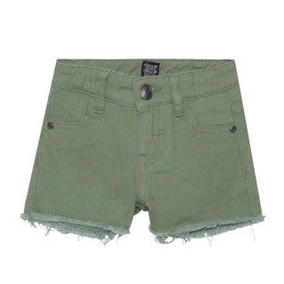Deux Par Deux Khaki Denim Shorts With Fringe SP23