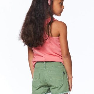Deux Par Deux Khaki Denim Shorts With Fringe SP23