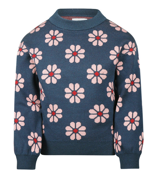 Koko Noko Navy & Pink Flower Knit Sweater 09-02