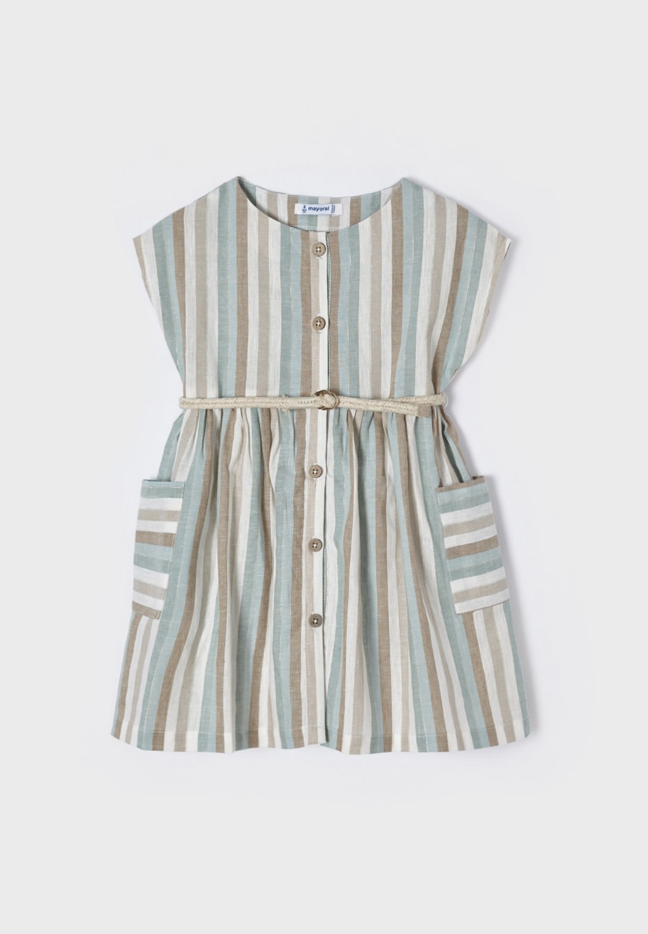 Mayoral Button Linen Striped Dress SP23